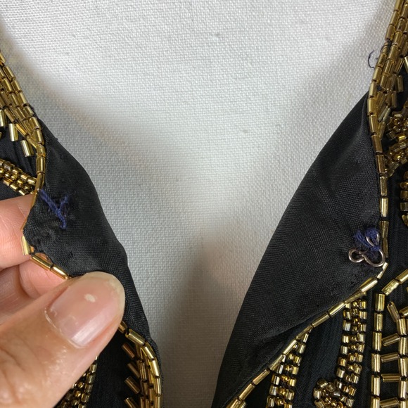 Vtg Scala Beaded Sequin Jacket Womens PM Gold 100% Silk Cropped Bolero Glam - Picture 3 of 13